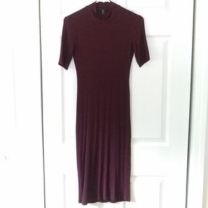 Forever21 Mock Neck Striped Burgundy Pencil Dress